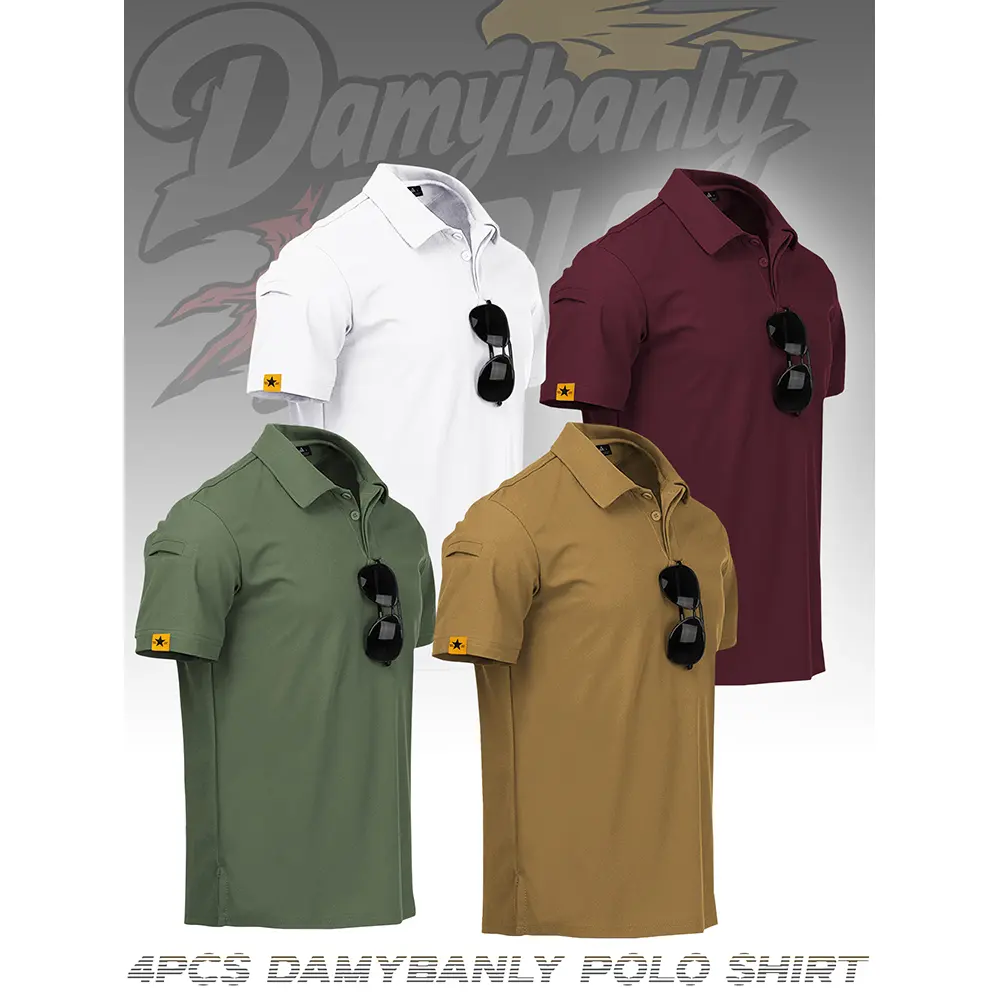 Damybanly 4 Pack Mens Polo Shirt Short Sleeve Sports Tactical T-Shirt Athletic Golf Polos Daily Casual Stylish Collared Shirts for Men