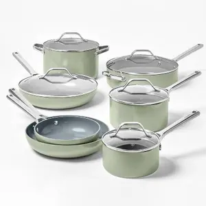 Figmint 12PC Aluminum Cookware Set 450 Degree F Green Nonstick Ceramic Coated