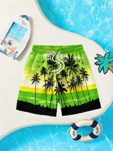 Boys' Quick-Dry Beach Pants, Cute Loose-Fit Short Shorts, All-Over Print, Breathable Fabric, Summer Outdoors