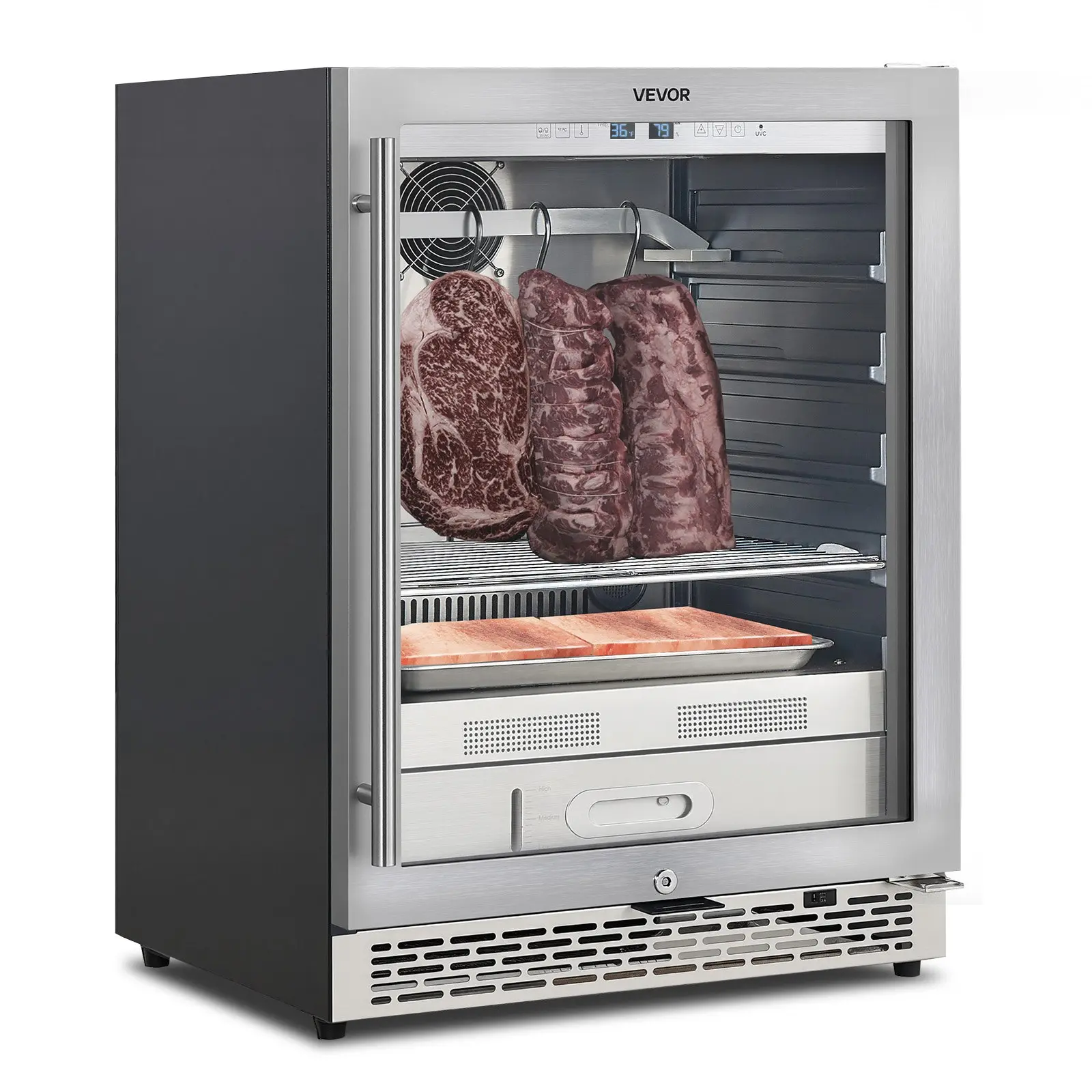 【Summerfinds】VEVOR 99 lbs Meat Aging Appliance Dry Aging Fridge for Steaks, Precise Temp-Humidity Control, LED Light, Shelves, Trays, Freestanding-Under-Counter Versatile Use for Home & Restaurant, Meat Aging Appliances