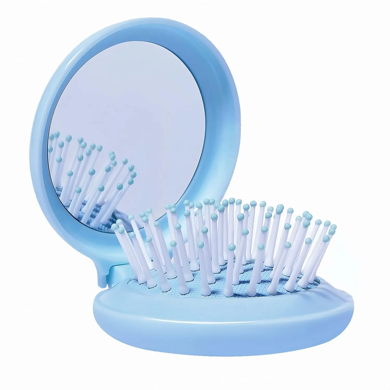 Cute Folding Hairbrush with Mirror, Portable Plastic Grooming Tool for Women, Detangling Travel Accessory for Purse, Small, Compact, Abs, Folded Size, On-The-Go, Durable, Female, Folding Tool