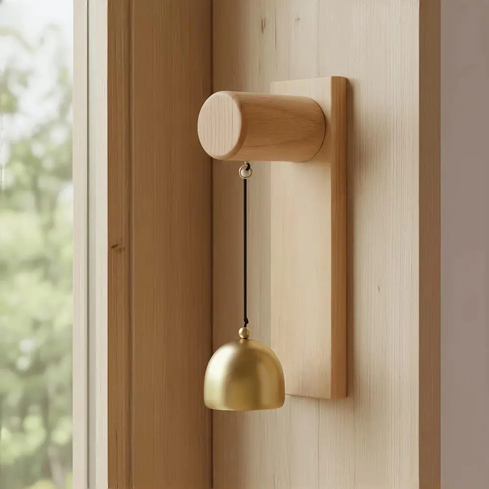 Wooden Mechanical Doorbell - Handmade Rustic Solid Wood Brass Vintage Bell, Wall Mount No Voltage Home Doorbell for Housewarming, Home Entryway Accessory (Festive & Party Supplies, Gift Option), Home Doorbell Use