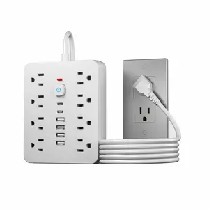 High-Power 6 USB Charger Ports Power Strip with Surge Protector 8 AC Outlets Extension Socket High-Power Extension Cord