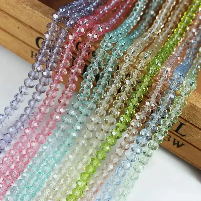 C003 6mm Flat Faceted Glass-Porcelain Decorative Mix Beads Set, Beading Supplies for Beginner or Experienced Jewelry Makers, DIY Beads Assortment with Elastic String for Handmade Craft Projects