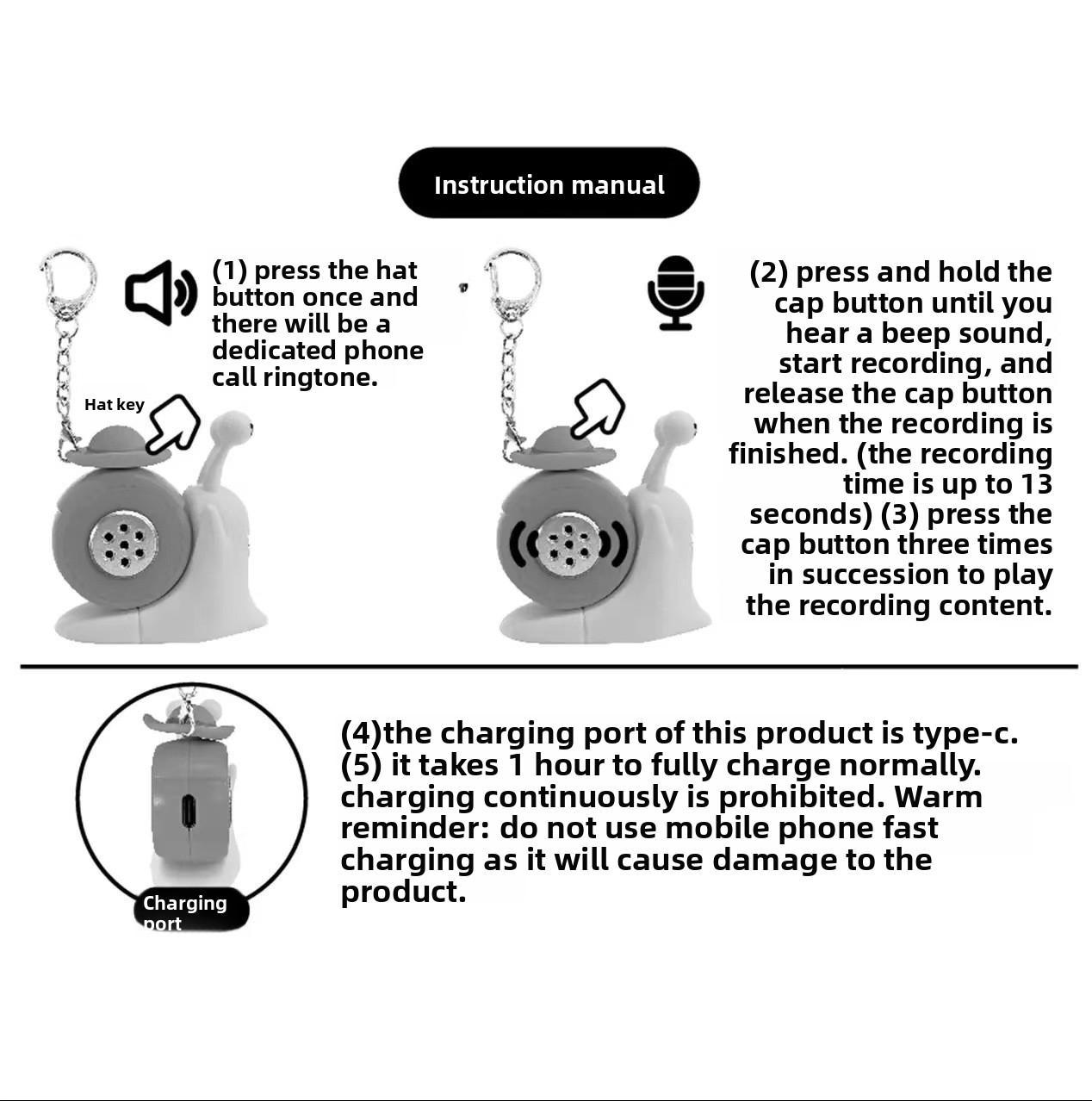 1 Piece Luffy Den Den Mushi Cool Keychain - Rechargeable Voice Recorder, Cute Key Chain Accessory, Anime Desk Accessory Gift for Keychain Enthusiasts