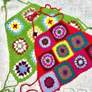 Women's Granny Square Halter Top - Handmade Crocheted Cotton, Womenswear Haulter Top