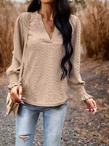 Women's Long Sleeve V Neck Solid Sweater, Casual Fall & Winter Knitwear, Ladies Fashion Fitted Pullover Top, Comfortable and Stylish Shirt