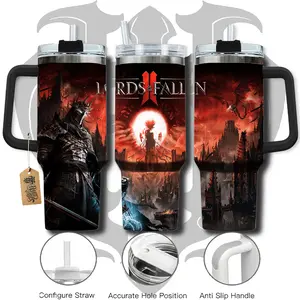 HardTimesMerch - Lords of the Fallen II #1 40oz Handle Tumbler Stainless Steel Travel Mug, Game Inspired Vacuum Insulated Cup, Large Iced Coffee Tumbler, Manga Fighter Drinkware, Gamer Gift for Him Her