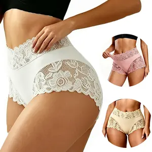 Women's 4PCS High-Waist Cotton Briefs - Wirarpa Soft Stretchy Breathable Lace Lingerie, Firm Control Basic Comfortable Lady Underwear, Antichafing Period Panties (4pcs Mixed Colors)