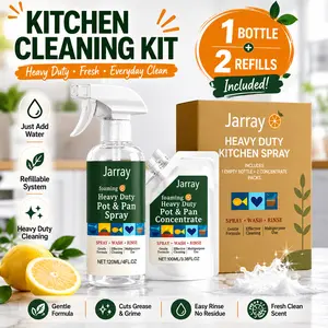 Kitchen Cleaner Starter Kit, Heavy Duty Degreaser Spray, Grease Remover, Multipurpose Cleaner, 1 Bottle + 2 Refills, Just Add Water