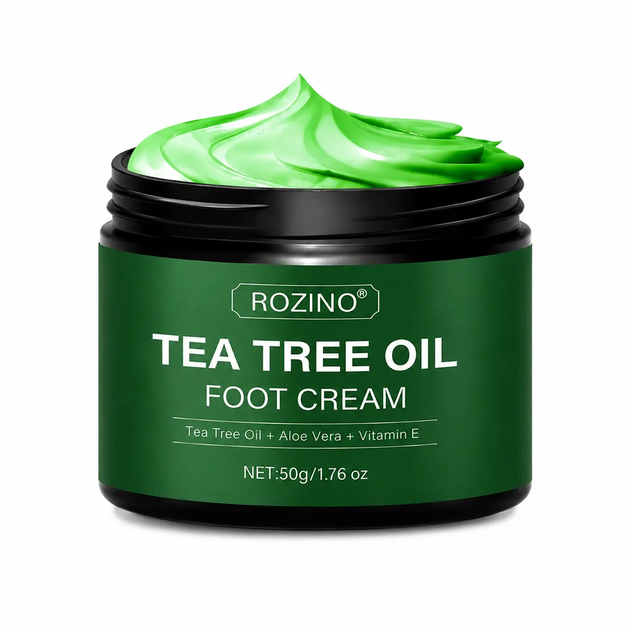ROZINO Tea Tree Oil Foot Cream with Aloe Vera (50g) - Daily Lightweight Peppermint Cream for Intensive Moisture, Dry Cracked Heels, Rough Feet