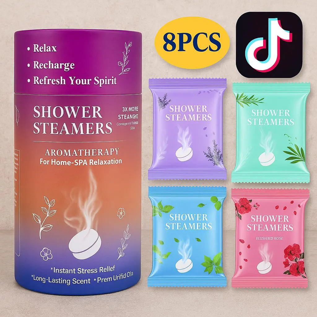Women's 8-Piece Scented Eucalyptus & Lavender Shower Steamers Aromatherapy Body Care Pack - Natural Essential Oils Shower Products for Stress Relief, Headache Relief, Self-Care Home SPA Gifts