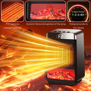 Portable Indoor Electric Heater – Compact Lightweight Space Heater with 3D Flame, 1500W PTC Rapid Heating, Thermostat, Timer & 7 Safety Guards