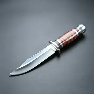 Tactical Small Straight Knife  Steel handle wood wilderness survival knife Camping Fishing tools