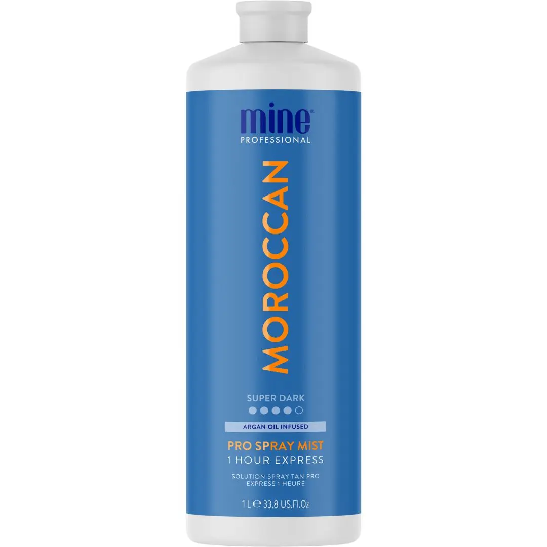 Moroccan Spray Tan Solution - Salon Professional Cosmetic Body Care, Argan Oil Infused, Ultra Moisturizing, 1-Hour Express Development, Long-Lasting Rich Bronze Super Dark Glow Sunless Fake Tan Formula