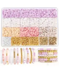 4000pcs Boho Style Clay Bead Bracelet Making Kit, DIY Beads, DIY Friendship Bracelets in Random Colors, Elegant Round Soft Clay Materials
