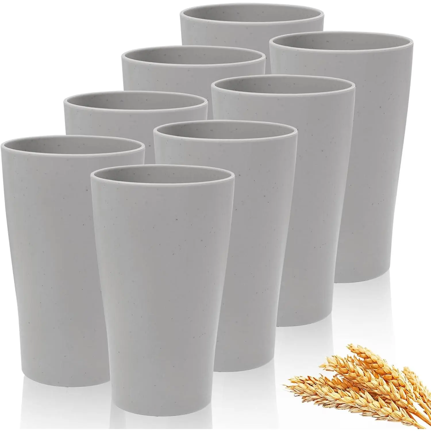 EI Wheat Straw Cups 8 count Grey Plastic  Cups for Kitchen Unbreakable Plastic Drinking Glasses for Water, Coffee, Juice,