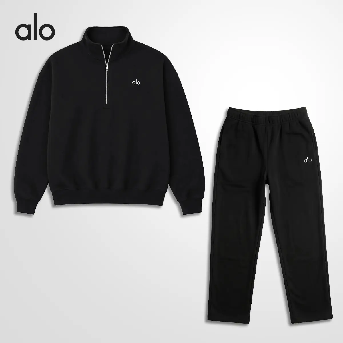 Alo Yoga Accolade 2 Piece Set Oversized 1/4 Zip Pullover and Sweatpants Matching Tracksuit Lounge Sets Quarter Zip Sweatshirt Straight Leg Pants Outfits