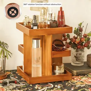 Rotatable Wooden Storage Rack, Jewelry Organizer, Perfume Holder, Desktop Organizer for Rings, Necklaces, Bracelets, Cosmetics, Skincare, Beauty Organizer