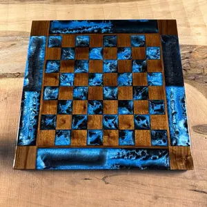 Caribbean Blue Black Onyx Walnut Chess Board (INCLUDES PIECES)