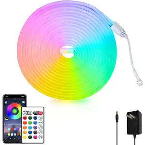 16.4FT Neon Rope Light,Flexible Led Rope Lights Control with App/Remote,Multiple Mode Rope Lights,IP65 Outdoor RGB Led Neon Lights , Sync Gaming Led Neon Light Strip for Bedroom