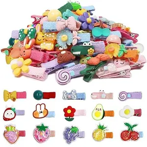 60 Pieces Baby Girls Hair Clips Cute Animal Fruit Flower Pattern Fully Ribbon Lined Hair clips for Baby Girls Infants toddlers kids Teens