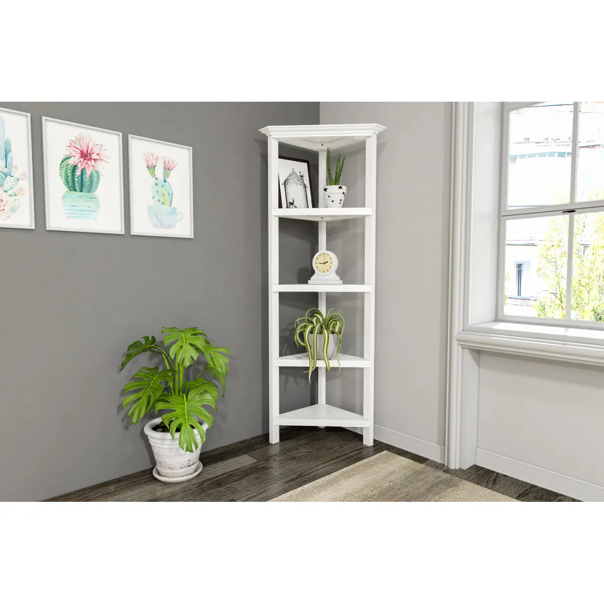 Edenton 4-Shelf Tall Wood Corner Bookcase with Open Bookshelves, White
