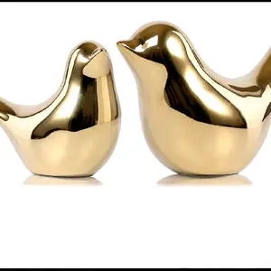 Gold Ceramic Bird Figurines Set of 2 - Modern Home Decor for Living Room & Bedroom - Elegant and Stylish Ornament