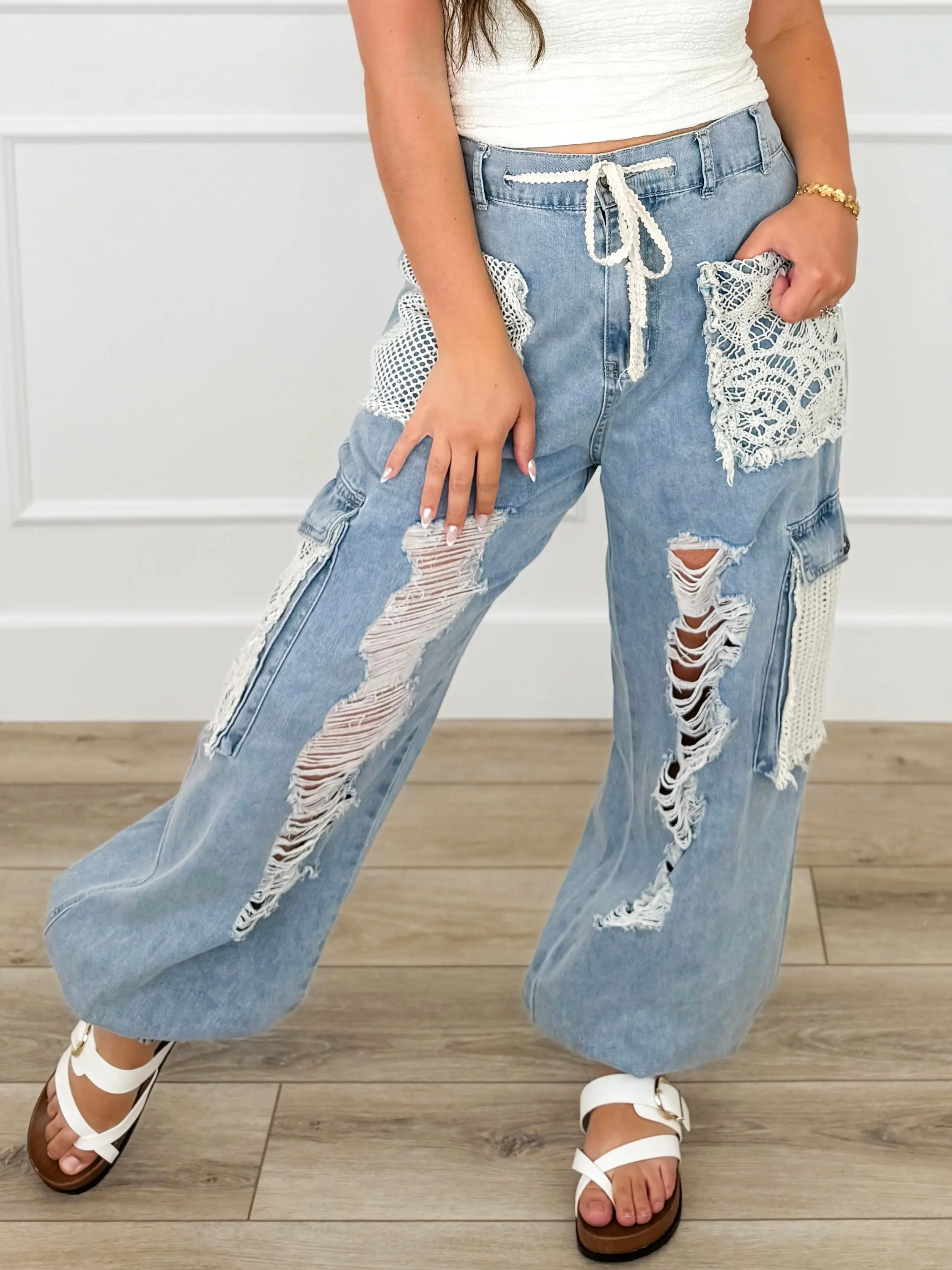 Women's POL High-Rise Cotton Cargo Joggers - Cargo Silhouette, Macrame Accents, 1XL/3XL Sizes, Multiple Colors
