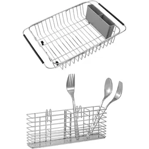 Over The Sink Expandable Dish Drying Rack, Dish Drainer,Dish Rack Stainless Steel Utensil Silverware Holder Organizer Drying Rack Basket Holder