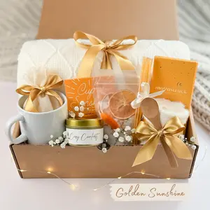 Golden Sunshine Birthday Gift Box - Soft White Throw Blanket, Tea, Succulent, Mug, Personalization Options Available