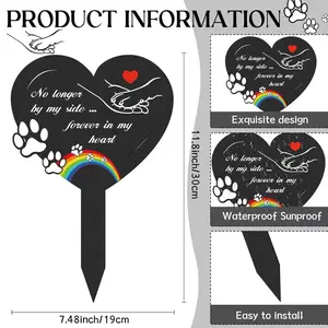 Heart Rainbow Pet Memorial Plaque, Metal Outdoor Grave Marker Insert, Dog Cat Remembrance Decoration, Single Piece