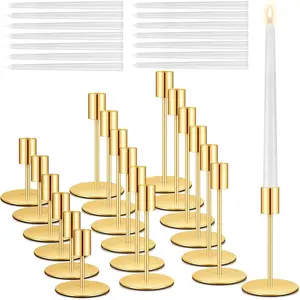 18 Set Candle Holders Bulk with 10'' Dripless Taper Candles 3.3'' 5.5'' 6.3'' Metal Candlestick Holders  Modern Decorative Table Centerpiece for Wedding Birthday  Decor ()