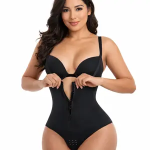 FITNFEM Women's Seamless High Waist Bodysuit Faja Front Zipper Design with Snap Closure Bottom Comfortable Smooth Fit for Everyday Wear Shapewear Shorts - Spandex, Compression, Clothes