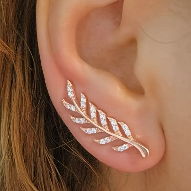 Elegant Hollow Leaf Dangle & Drop Earrings for Women, Trendy Alloy Fashion Jewelry with Sparkling Rhinestone Accents, Trendy Jewelry, Rhinestones, Female, Single Pair