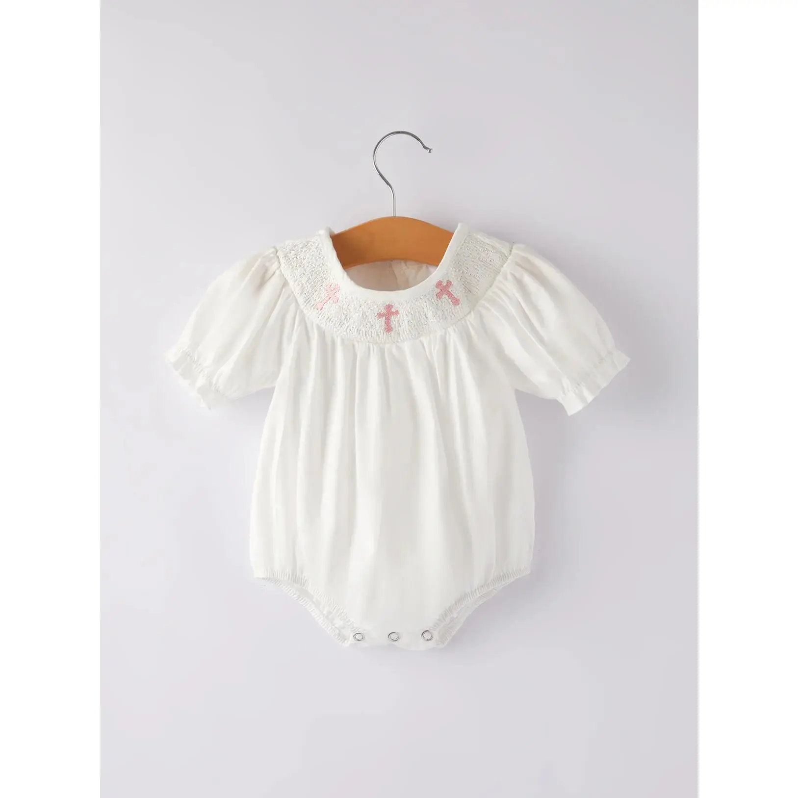 White Smocked Christening Romper