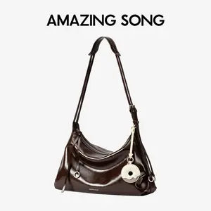 Amazing Song Donut Hobo Bag,Split leather bag Soft Underarm Shoulder Crossbody Bag for Women, Versatile Daily Commute Dumpling Bag, Multiple