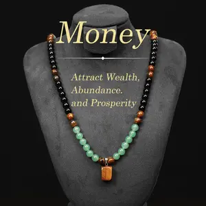 Money Attraction Necklace With GreenAventurine & Tiger Eye Pendant Healing Crystal Stone ,Anniversary, Vacation &Theme Parties Jewelry Charms Abundance Crystal bracelet,Long Chain,Sweater chain,Ideal Gift Jewelry for Men and Women
