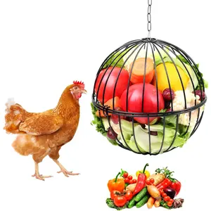 Hanging Chicken Feeder, 7.1 Inch Large Chicken Vegetable Hanging Feeder,  Holder with 15.7 Inch Hanging Chain  Ball Feeding Tool for Poultry (Black)