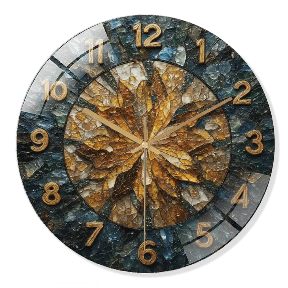 Modern Glass Wall Clock Silent Non-Ticking Colorful Mosaic Style Decorative Clock for Living Room Bedroom Office Easy to Read Battery Operated Round Wall Decor 12/16/24 Inch