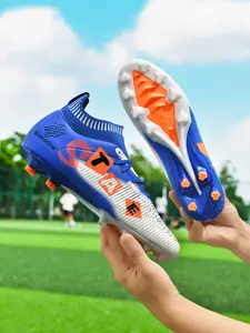 Parent - Child Blue - Orange Spliced Football Boots, Sports Competitive Style, Flyknit + TPU Material, Strong Grip & Lightweight, Ideal for Parent - Child Football Training & Sports Competitions