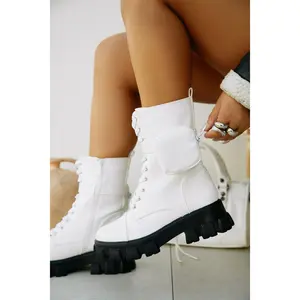 Arctic Chic Flat Combat Boots - White Arctic Chic Flat Combat Boots - White