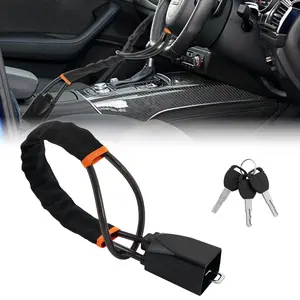 Upgraded car Steering Wheel Lock Anti Theft Car Device Multi-Functional Seat Belt Lock Thickened Steel Wire Fine Stitched Edges 3 Keys Included, Easy to Store Fits Most Cars Vehicles SUVs