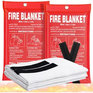 Fire Blanket 2 Pack - 40" x 40" Prepared Emergency Fire Blanket for Home and Kitchen, RV, Grill, Fireplace, Safe & Easy for Young Adults and Elderly Living Alone
