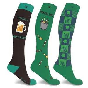 Extreme Fit Knee-High Support Socks with St. Patrick’s Day Prints (3-Pairs) - Moisture-Wicking & Comfort Fit Festive Long Breathable
