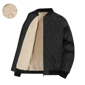 Jacket Men's Warm Quilted Diamond Pattern Bomber - Fleece Lined Casual Winter Zipper Outerwear
