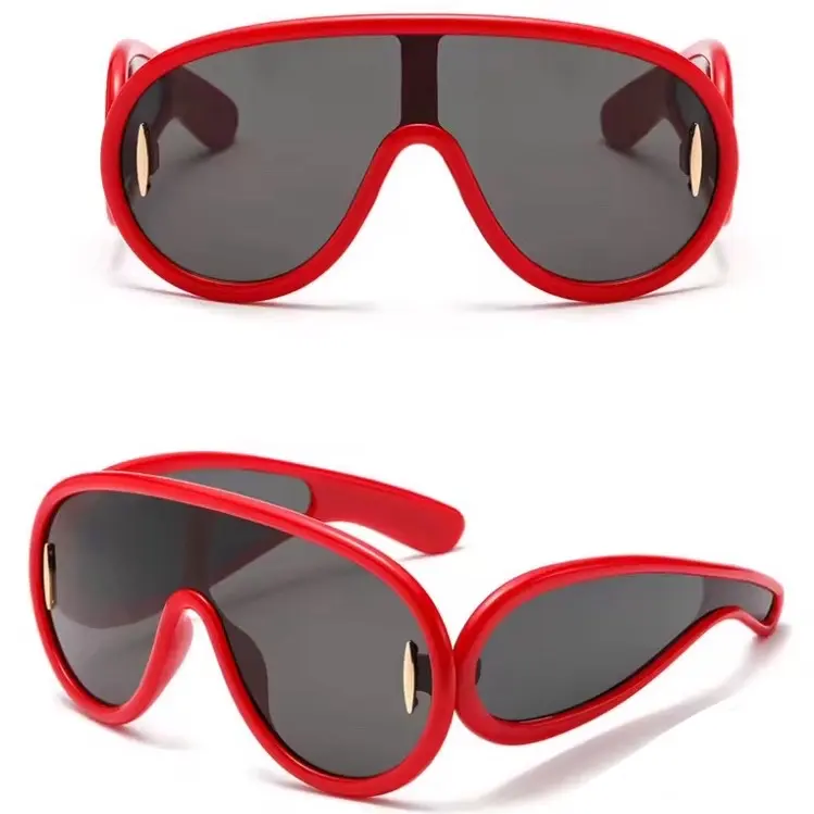 Unisex Y2K Wrap Around Glasses Large Frames Aviator Shield Glasses Oversized Vintage Retro Tinted Sunglasses Red Lightweight Frame Glassed
