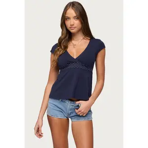 Indygo Polka Dot V Neck Top