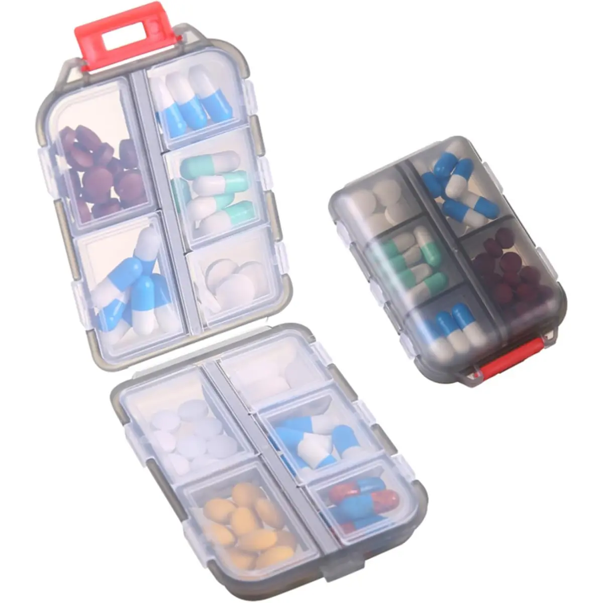 1Pack Travel Pill Organizer - 10 Compartments Pill Case, Compact and Portable Pill Box, Perfect for On-The-Go Storage, Pill Holder for Purse Gray