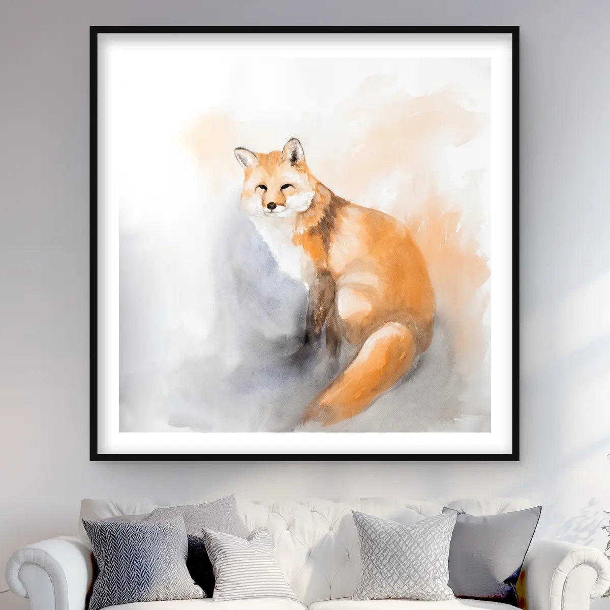 Begin Home Decor C1FM48482E7HTR 48 x 48 in. Watercolor Fox - Framed Matted-Print Wall Art - Wildlife Home Decor